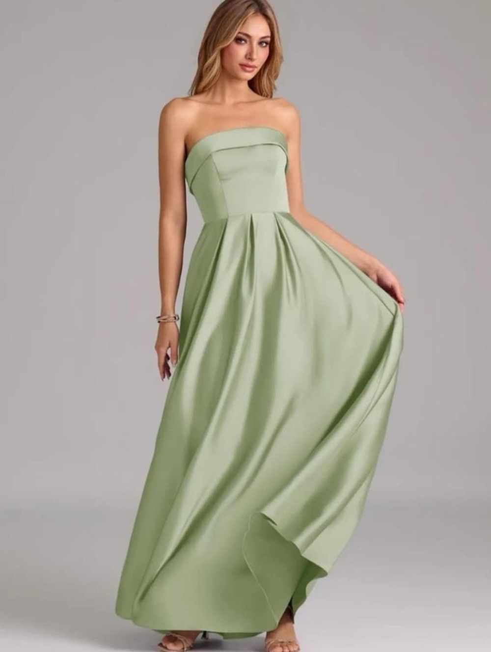 Sage Green Azazie Strapless Bridesmaid/Wedding Guest Dress Lucienne